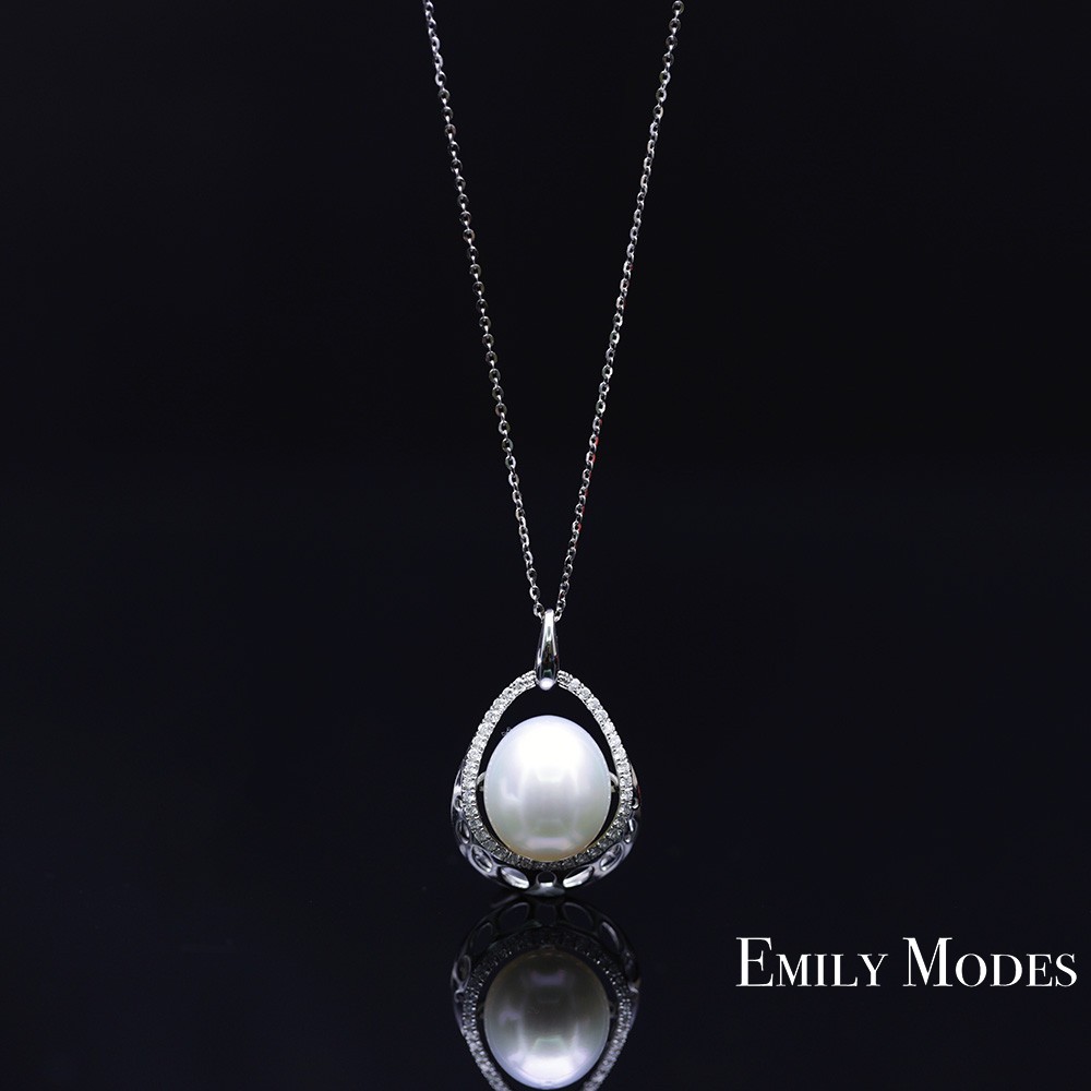海水珍珠耳环 - 18k金 钻石